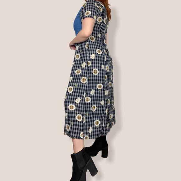Vintage Croft & Barrow Medium Chambray Plaid Sunflower Layered Vest Midi Dress - Picture 4 of 12